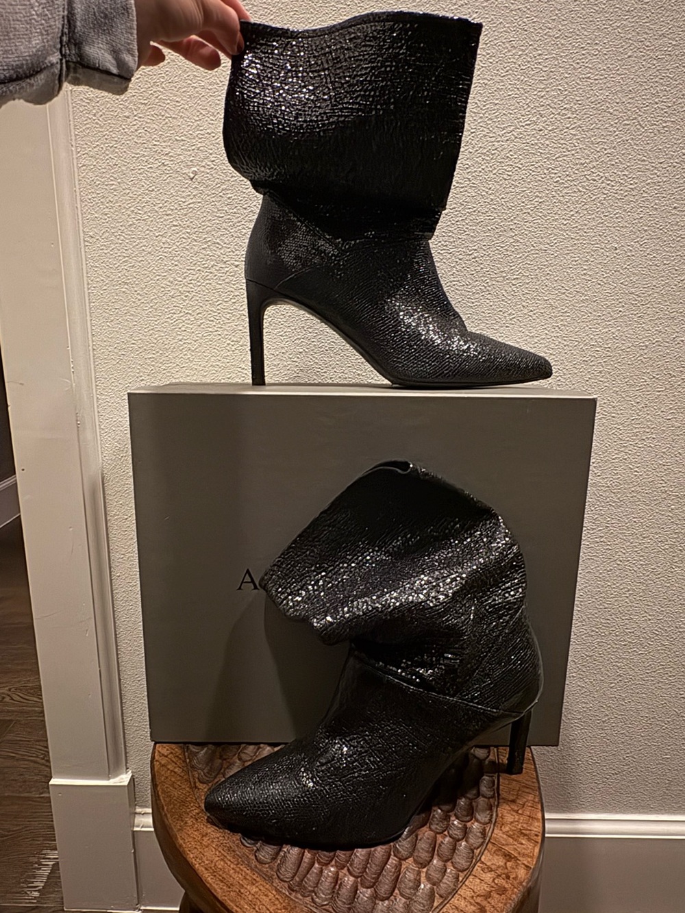 SPARKLY AllSaints . Shimmer Metallic Black Boots . Sz.40 ✨ - Picture 4 of 5